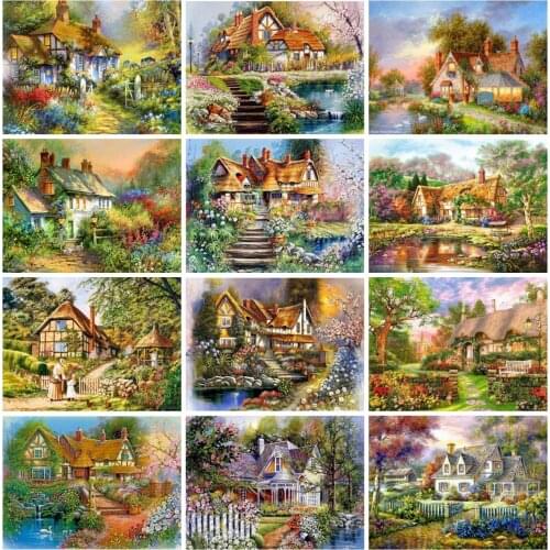 EverShine Diamond Painting House Cross Stitch DIY Diamond Embroidery Garden Picture Rhinestones Landscape Mosaic Art Home Decor