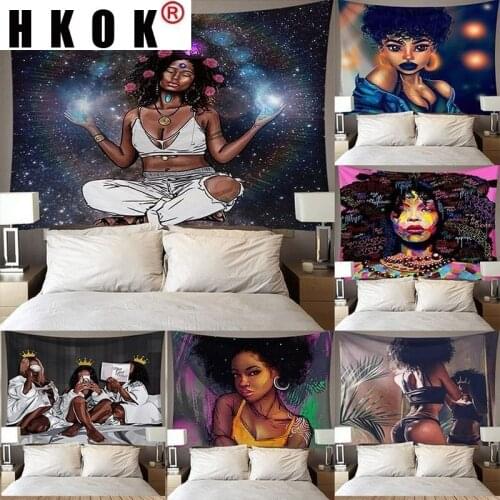 HKOK African Woman/Girl Background Wall Hanging Tapestry Background Cloth Bedroom Wall Covering Home Decoration Mural 95*73cm