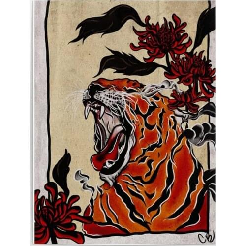 HD Printed Animal Canvas Painting Home Decoration Wall Artwork Modular Tiger Ukiyo E Style Poster For Living Room Pictures Frame
