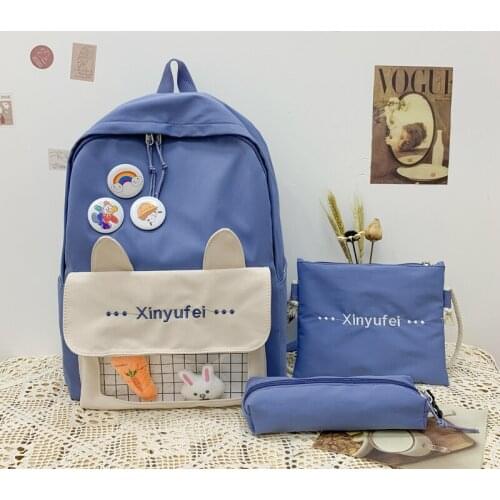 4 Piece Set Waterproof Backpack School Bags for Girl 2021 Canvas Women Bookbags Travel Backpack Fashion Teen Student Schoolbag