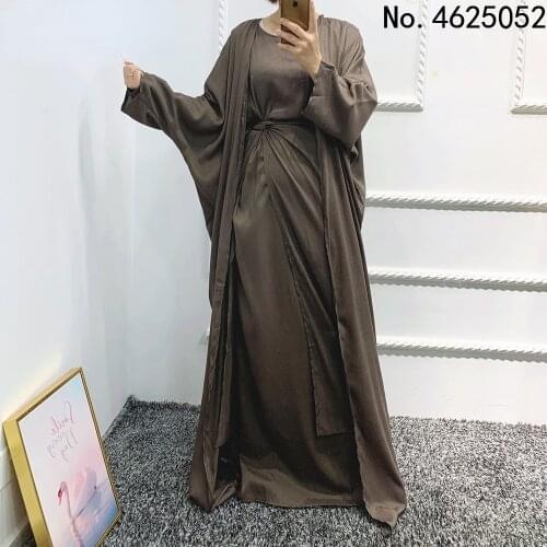 Fashion Muslim 3 Pieces Abaya Set for Women Solid Autumn 2021 Dubai Turkey Arabic Oman Moroccan Caftan Islamic Clothing Fall