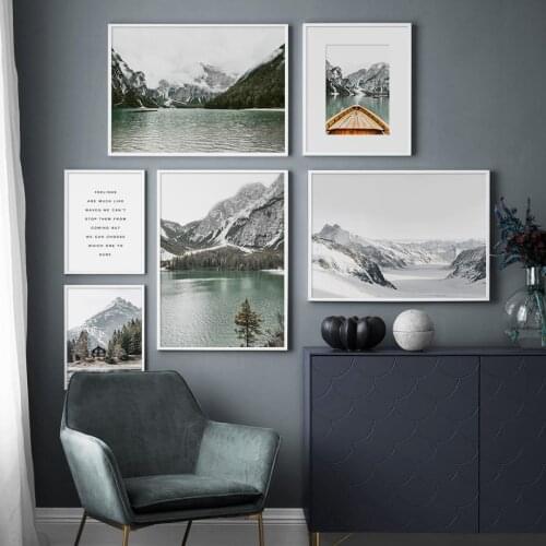 Nordic Modern Forest wood house lake mountain Wall Art Paper Painting Landscape Wall Pictures For Living Room Decor