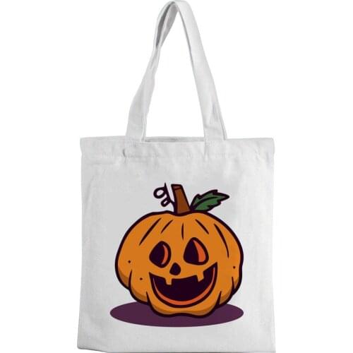 New Canvas Bag Cartoon Pumpkin Picture Print Canvas Bag Large Capacity White Fashion Leisure Environment-friendly Shopping Bag
