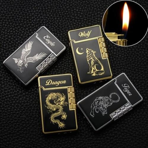 NEW 2021 creative butane Inflatable gas cigarette lighter COOL Dragon Eagle Tiger Wolf outdoor metal smoking igniter men gift