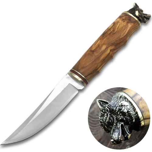 Survival Hunting Knife Zebra Wood Handle Stainless Steel Outdoor Tactical Knives Gift for Man