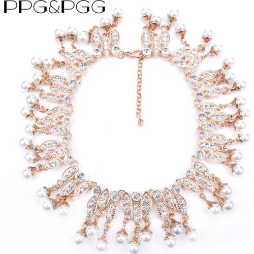 PPG&PGG New fashion simulated pearl Jewelry collar luxury choker crystal tassel statement necklace