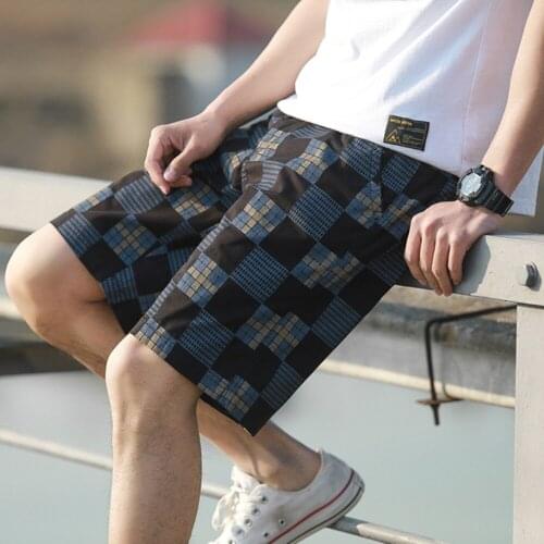 Covrlge Mens Cotton Straight Knee Length Shorts Fashion Brand Men Plaid Shorts Summer New Casual Beach Shorts Male MKD067