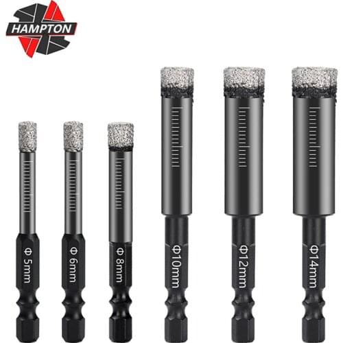 1pc 5-14mm Hexagon Shank Brazed Diamond Dry Drilling Bit Core Drill Bit Hole Saw Cutter for Granite Marble Ceramic Tile Glass