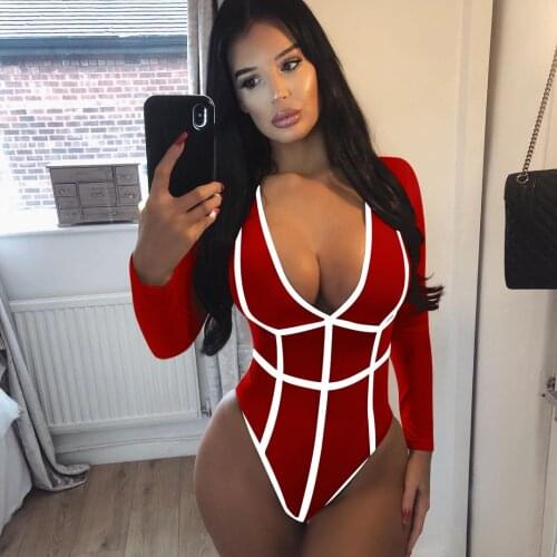 Wantmove V-Neck Elegant Long Sleeve Womens Bodysuit 2021 New Striped Fancy Jumpsuit Sexy Festival Clothing JZ520