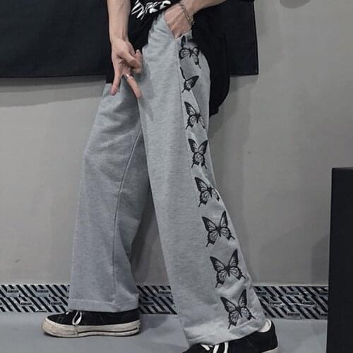 Butterfly Print Women Wide Leg Pants Harajuku Middle Waist Soft Ladies Pants Loose Autumn Streetwear Female Trousers