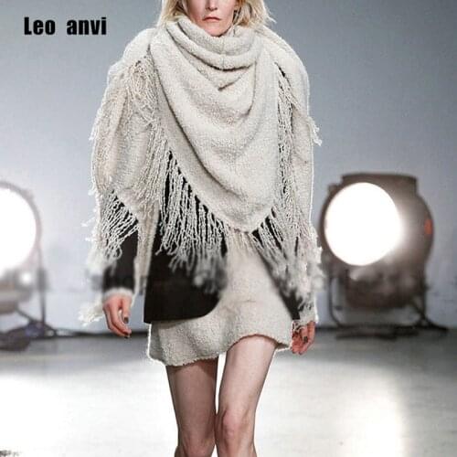 Brand designer women pashmina knitted hijab luxury poncho blanket square scarf fringe triangle winter tassel scarf