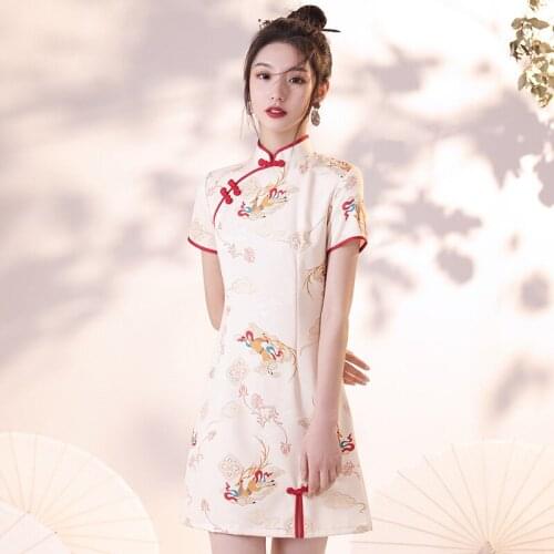 Sexy Women Print Animal Cheongsam Chinese Female Evening Party Qipao Vintage Slim Dress Summer Short Sleeve Robe Gown Vestidos