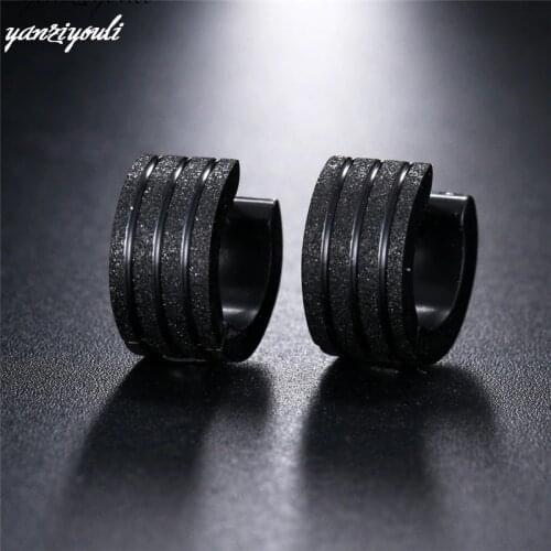 1 Pair Women Men Round Frosted Black Gold Stainless Steel Stud Earrings for Male Christmas Earring Jewelry Boucles D'oreilles