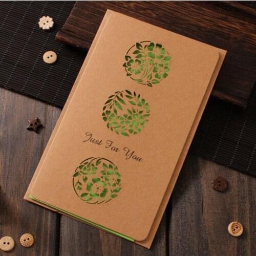 1pack Hollowed Vintage Cowhide card color Letter Paper/envelope/greeting Card Green/red/yellow