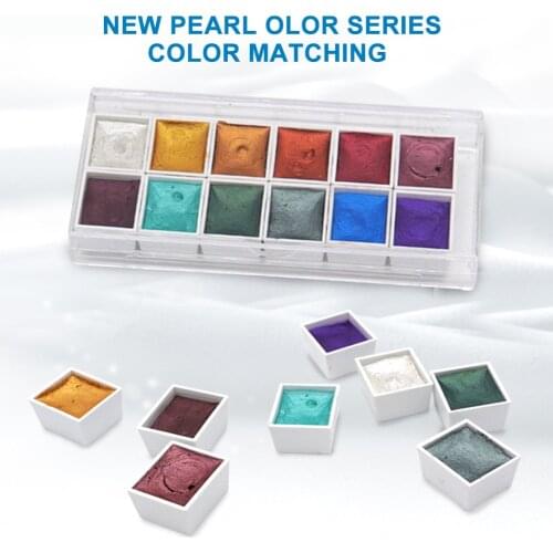 12 Colors Metallic Glitter Watercolor Paint Set Non Toxic School Stationery DIY Drawing Professional Solid Pigment Art Supplies