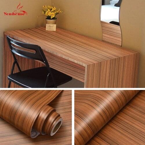 Wood Grain Self Adhesive Wallpaper Waterproof Old Furniture Kitchen Cabinet Wardrobe Desktop Room Decoration PVC Wall Stickers