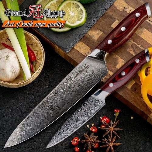 Grandsharp 2 Pcs Damascus Knife Set Japanese Stainless Steel VG10 Chef Utility Knives Cooking Kitchen Chef Knives with Gift Box