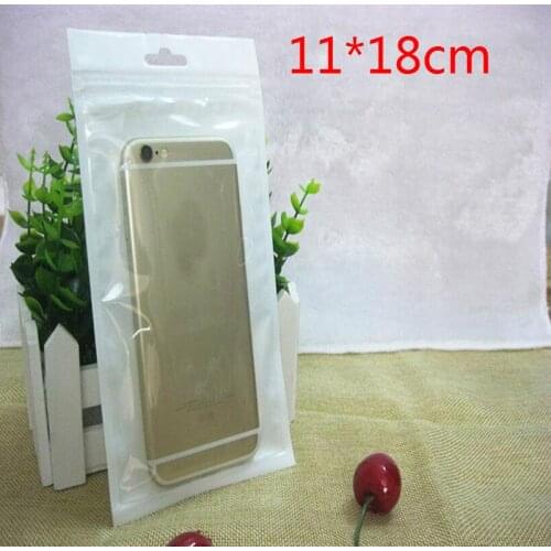 200pcs/lot 11cm*18cm White/Clear Self Seal Reclosable Zipper Plastic Retail Packaging Bag Hang Hole for iphone 8 7 6s 5s case