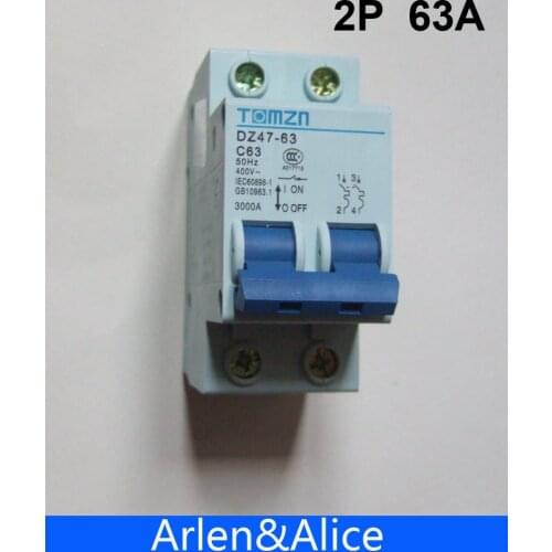 2P 63A 400V~ 50HZ/60HZ Circuit breaker AC MCB safety breaker C type