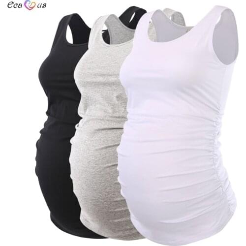 Pack of 3pcs Premama Maternity Clothes Tank Tops Pregnancy Tee Scoop Neck Sleeveless Side Ruched Vest Flattering Soft Plus Size