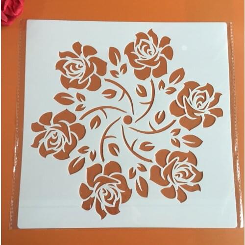 30 * 30cm big rose flower hexagon mandala layer stencil DIY painting scrapbook coloring recording album decoration template