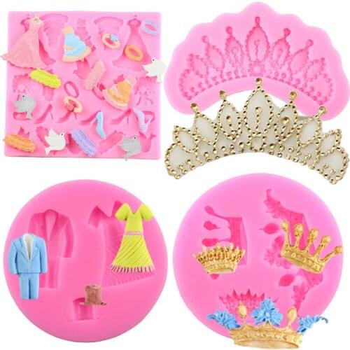 3D Crown Dress Silicone Mold Cupcake Topper Wedding Fondant Cake Decorating Tools Candy Polymer Clay Chocolate Gumpaste Molds