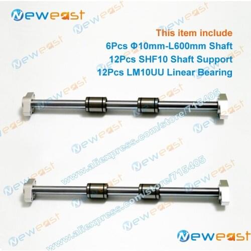 6Pcs diameter 10mm x 600mm Linear Shaft Hardened Rod + 12Pcs SHF10 10mm shaft rail support + 12Pcs LM10UU bearing