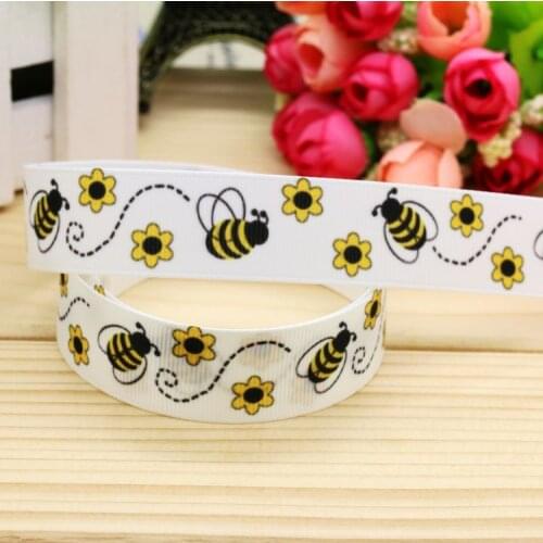 7/8'' Free shipping bee printed grosgrain ribbon hairbow headwear party decoration diy wholesale OEM 22mm P5003