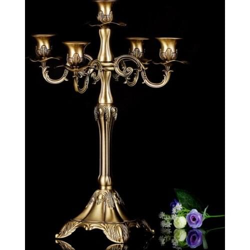 Antique Brass Table Zinc Alloy Candle Holder With Five Cup For Candle Vintage European Home Decorative Solid Metal Candle Holder