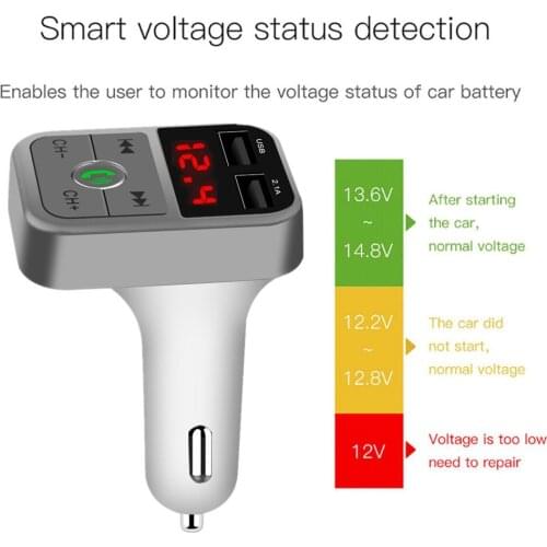 Car charger Voltage display Bluetooth MP3 Player Handsfree Car Kit FM Transmitter TF U disk Dual USB Charger Power Adapter