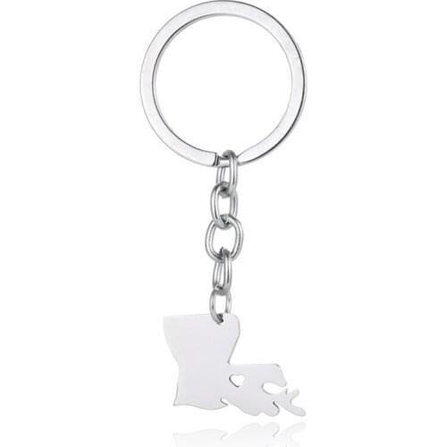 Elfin Louisiana Map Key Chains LA Map Stainless Steel Bag Car Keychain Key Ring For Women Men Map Memorial Gift Jewellery