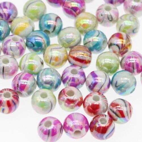 CHONGAI 100Pcs Acrylic Spacer Beads AB Color Stripe Round Random Mixed Colorful For Jewelry Making 8mm