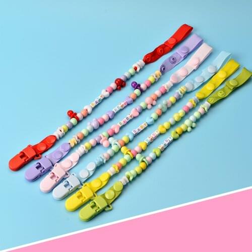 Baby Pacifier Chain Star Wood Clips Dummy Pacifier Clips Silicone Bead Nursing Teething Gift for Newborn Infant Toddler Boy Girl