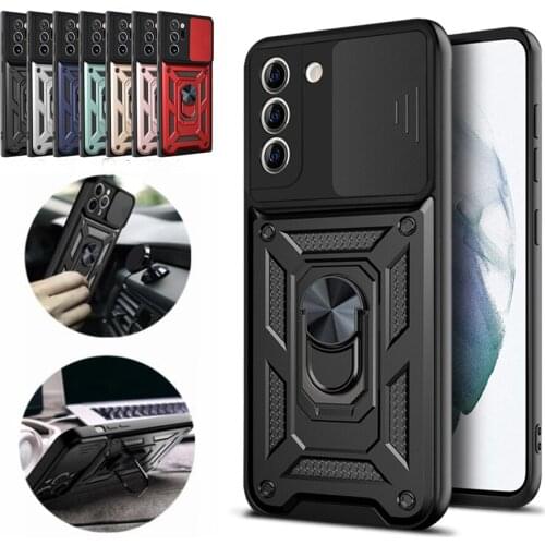 Magnetic Ring Stand Shockproof Coque For Samsung Galaxy A12 A22 A32 A42 A52 A72 S21 Ultra Plus FE Push Pull Camera Protect Case