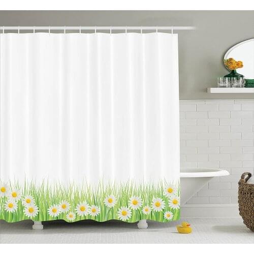 Flower Decor Shower Curtain Daisies in The Grass On Plain Modern Floral Print Country Style Decor Bath Curtain For Bathroom
