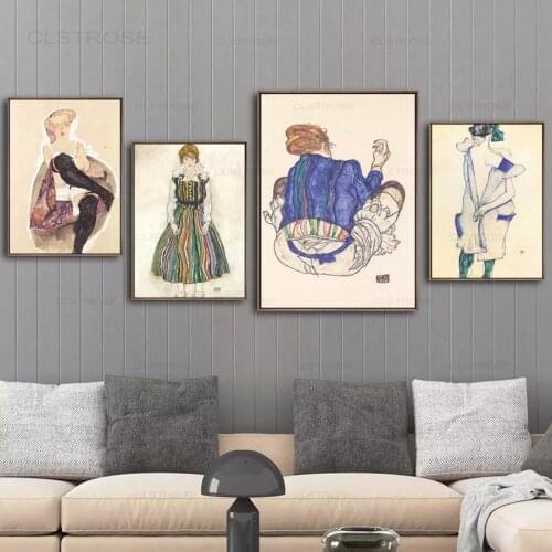 Home Decor Painting Wall Art Prints Canvas Austrian Egon Schiele Pictures Modular Watercolor Nordic Style Poster For Living Room