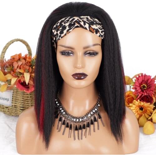 Vigorous Synthetic Kinky Straight Headband Wigs for Black Women 14 Inch Synthetic Headband Wig Yaki Straight Hair Easy to Wear