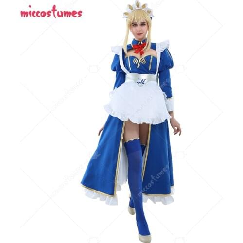Fate Grand Order Artoria Pendragon Lancer Maid Cosplay Costume Dress with Katyusha