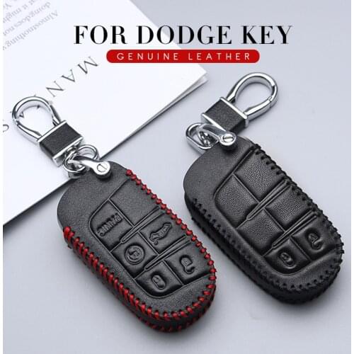 Leather Car Key Case Fob Cover For Dodge Ram 1500 Journey Challenger Charger Nitro Caliber Durango Dakota Key Ring Shell Styling
