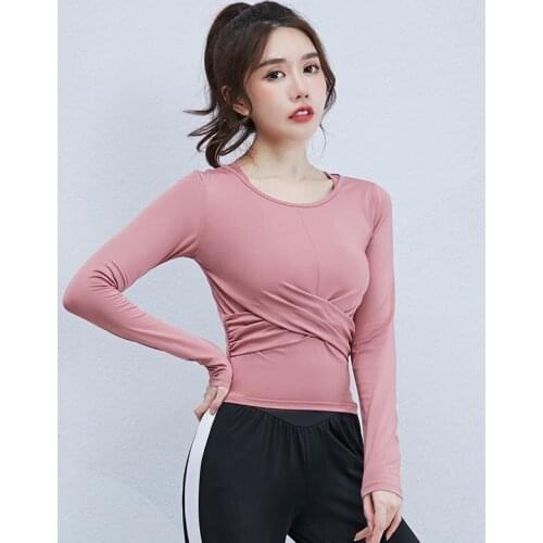 Yoga Crop Top Sports Long Sleeve Womens T-shirt Red Clothes Autumn Winter Running Mujer Camisetas
