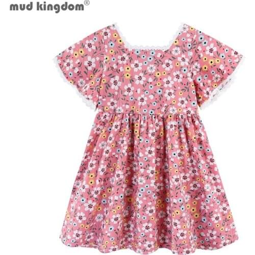 Mudkingdom Summer Flutter Sleeve Floral Girl Vintage Dress Square Neck Lace for Girls Short Sleeve Dresses Toddler Party Clothes