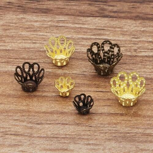 200 PCS 7-10-12mm Metal Brass Flowers Bead Caps Filigree Flowers Tray DIY Accessories For Jewelry Making