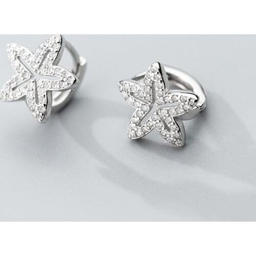 MloveAcc 925 Sterling Silver Small Hoop Earrings Sparkling Star Shining Earrings Silver 925 Jewelry for Women