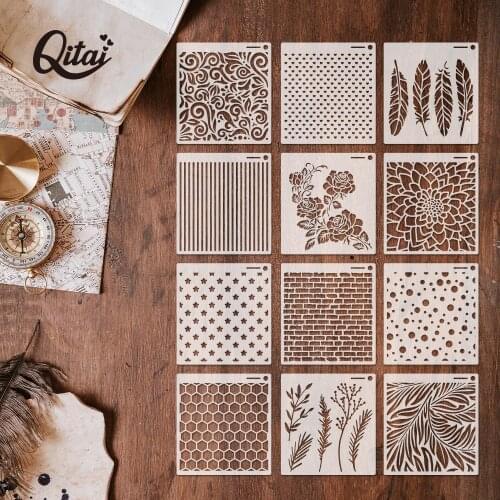 QITAI 12pcs Craft DIY Scrapbooking Layering Stencils For Wall Painting Stamp Album Decor Embossing Paper Card Template Embossing