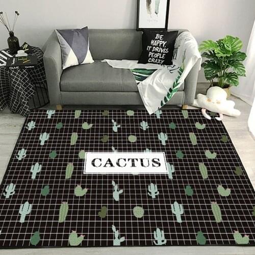 Fashion Summer Green Cactus Black Lattice 3D Carpet Bedroom living room Large Area Rugs Child Play Crawl Carpets Kids Game Rug
