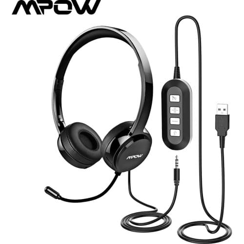 Mpow Noise Cancelling Headphones Crystal Clear Sound With Mic&In-line Control Wired Headphone With USB/AUX Cable For Call Center
