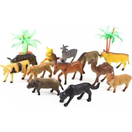 12pcs Domestic Animal Figures Set Toy Chickens and ducks Cattle sheep Horse dog Model Plastic Static Animal Decoration Figures