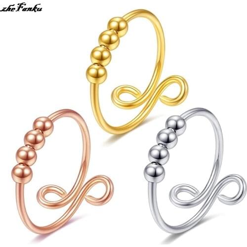 Fidget Beads Fidget Ring Spinner Single Coil Spiral Fidget Ring Beads Rotate Freely Anti Stress Anxiety Ring Toy for Girl Women