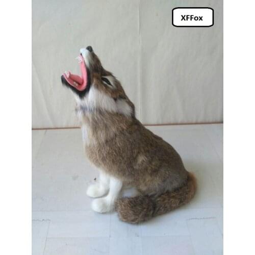 New simulation sitting wolf model polyethylene&furs khaki wolf doll gift about 21x24cm xf2085