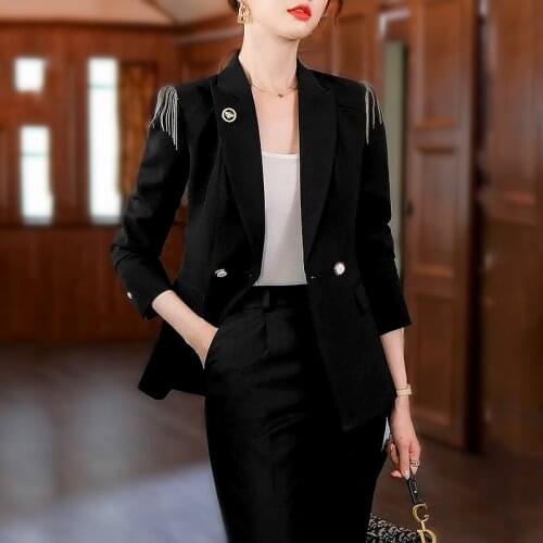 Autumn Casual Womens Clothes Womens Suit Office Two Piece Set Half Sleeve Plaids Blazer Suit Pants 2 Piece Set Female LS117